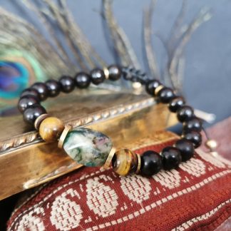 bracelet mala soul homme oeil de tigre, agate mousse