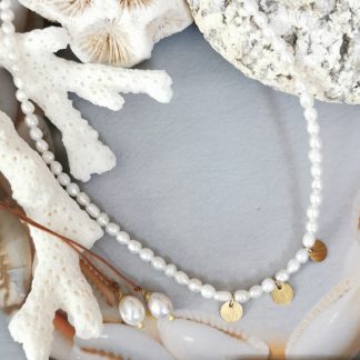 collier réglable long ou court perles d'eau douce blanches