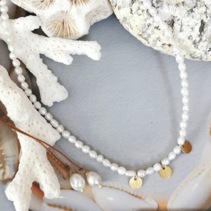collier réglable long ou court perles d'eau douce blanches