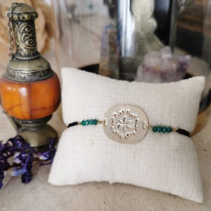 bracelet médaille cordon onyx vert