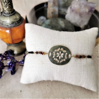 bracelet médaille cordon tourmaline