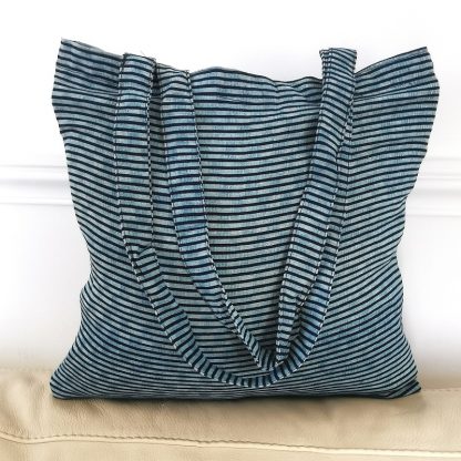 Sac tote bag indigo rayé