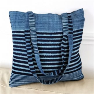 Sac tote bag indigo rayures dépareillées