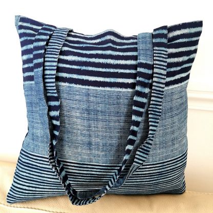 Sac tote bag indigo rayures dépareillées dos