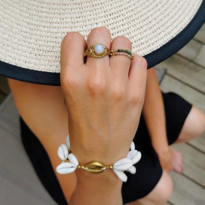 Bracelet & bagues coquillages véritable et bronze bohème