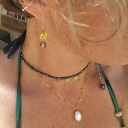 collier perle eau douce blanche & collier perles noires