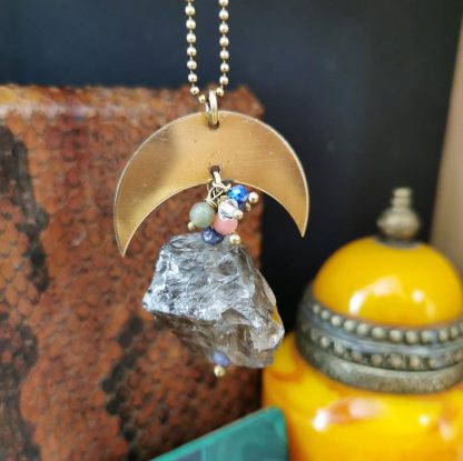 sautoir chaine divinity géométrique lune quartz fumé