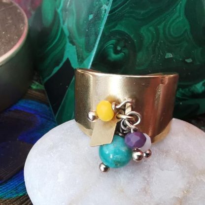 Bagues larges breloques multi pierres larimar