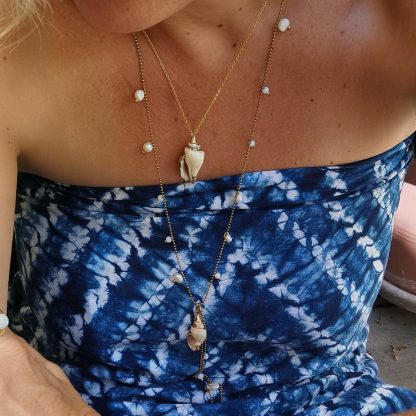 collier et sautoires plage coquillages et perles