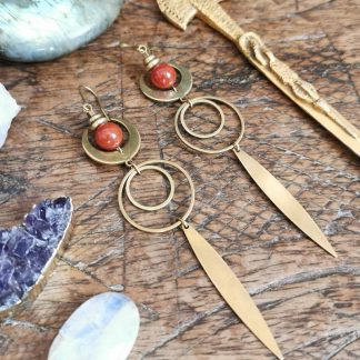 Longues boucles d'oreilles géométrique lune jaspe