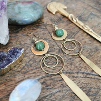 Longues boucles d'oreilles géométrique lune aventurine