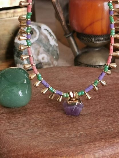Ras de cou collier femme, Royal pendentif améthyste zoom