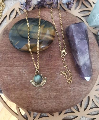 collier linoa Labradorite et chaine inoxydable