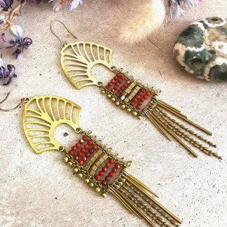 Boucles oreilles divine medusa, longues en jaspe.
