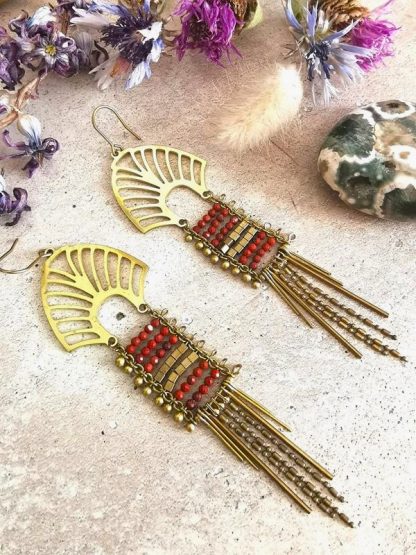 Boucles oreilles divine medusa, longues en jaspe.