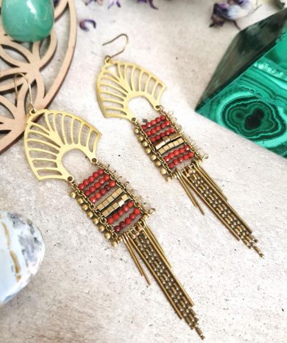 Boucles oreilles divine medusa jaspe, longues
