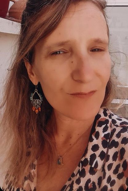 Boucles d'oreilles plumes de paon, Cornaline et zoïsite