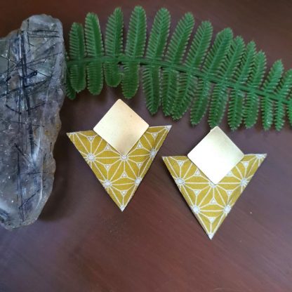 Boucles d'oreilles tissu asanoha jaune