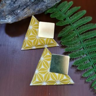 Boucles d'oreilles retro tissu asanoha jaune