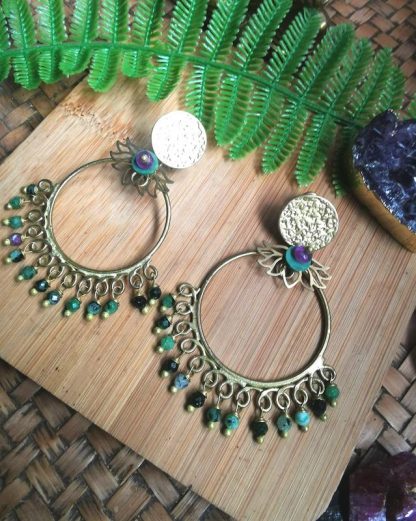Boucles d'oreilles créole Sarasvati lotus tourmaline