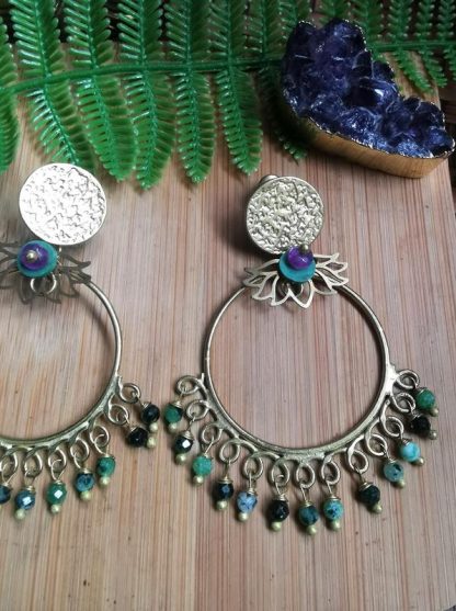 Boucles d'oreilles créole Sarasvati lotus tourmaline zoom