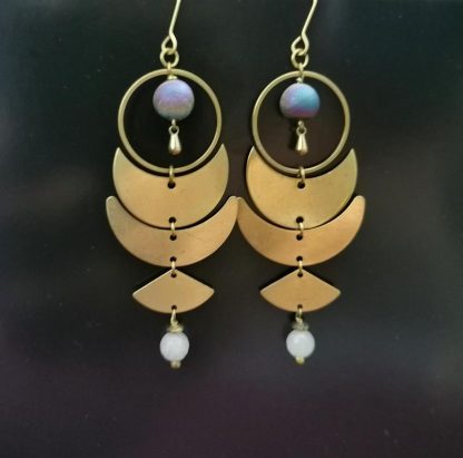 Les boucles clear moons, agate druzy et jade orchidée