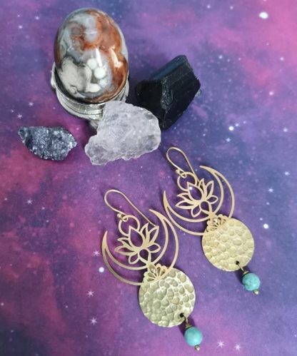 boucles oreilles, lotus, moon, howlite