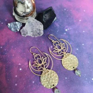 boucles oreilles, lotus, moon, prehnite