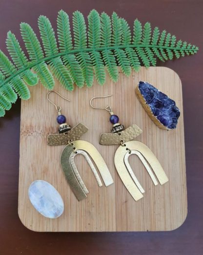 Boucles d'oreilles gold rainbow améthyste