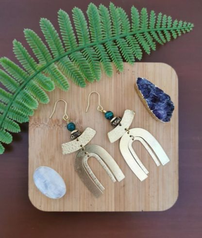 Boucles d'oreilles gold rainbow malachite