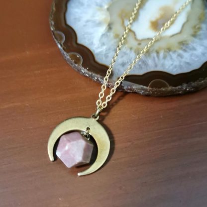 Collier lune rhodochrosite